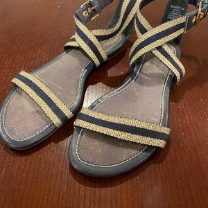 Sperry TopSider sandals, navy + gold size 8